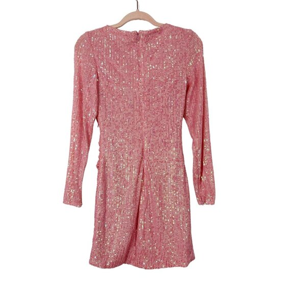 NWT Mac Duggal Sequined Plunging Draped V-Neck Dress Long Sleeve Coral 2 #7986 - Picture 3 of 6